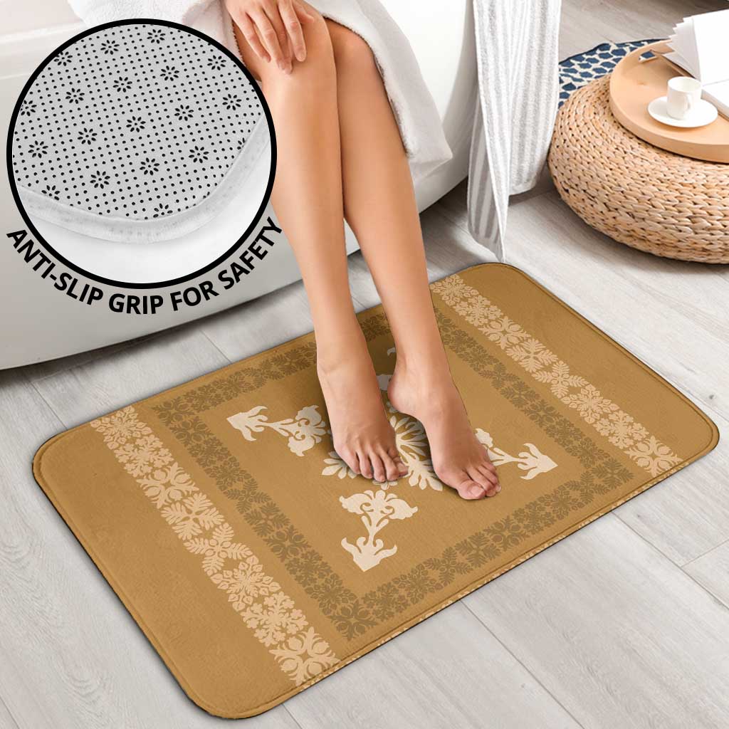 Hawaiian Quilt Block Design Bathroom Set Gold Hawaii Culture Motifs - Polynesian Pride