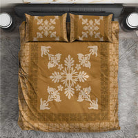 Hawaiian Quilt Block Design Bedding Set Gold Hawaii Culture Motifs - Polynesian Pride