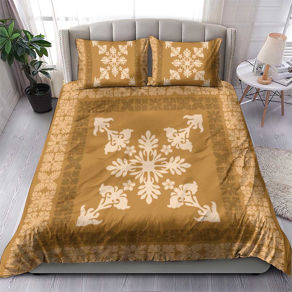 Hawaiian Quilt Block Design Bedding Set Gold Hawaii Culture Motifs - Polynesian Pride