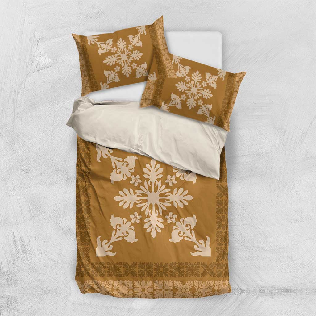 Hawaiian Quilt Block Design Bedding Set Gold Hawaii Culture Motifs - Polynesian Pride