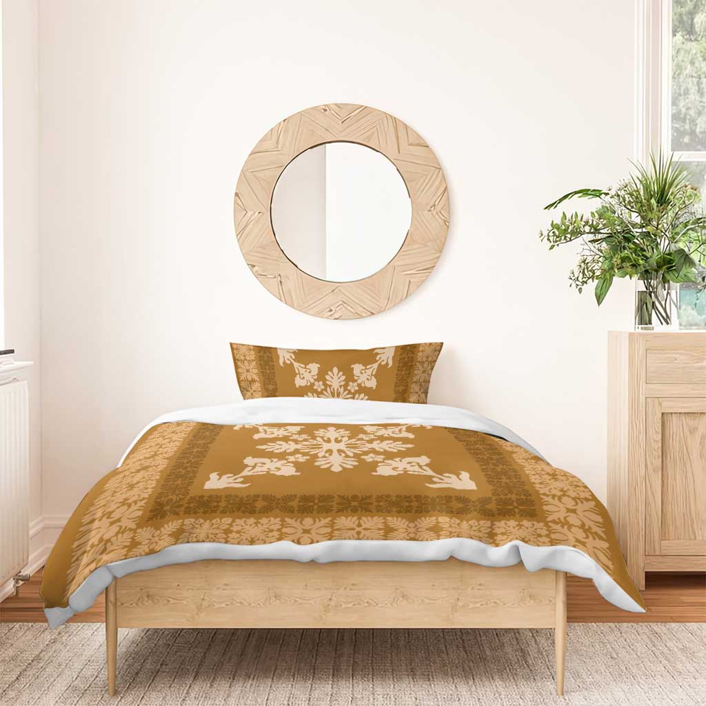 Hawaiian Quilt Block Design Bedding Set Gold Hawaii Culture Motifs - Polynesian Pride