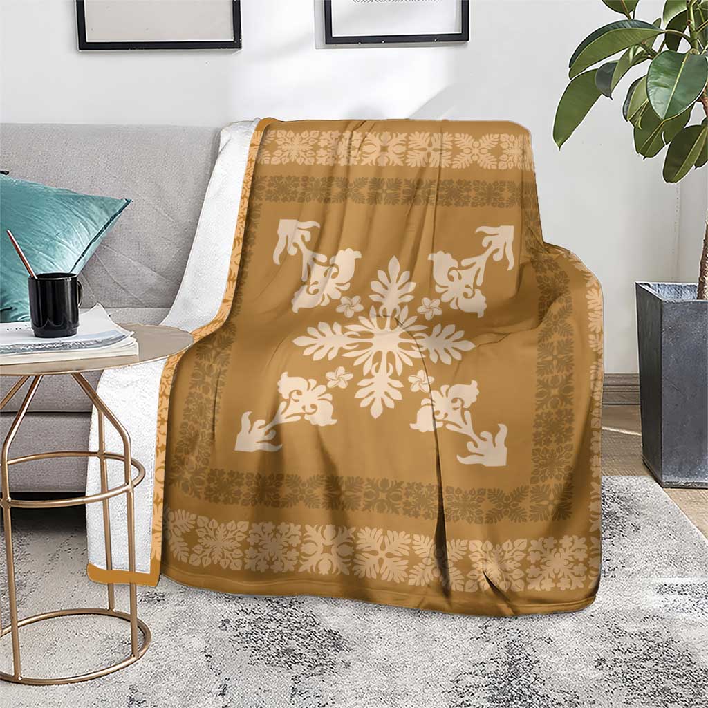 Hawaiian Quilt Block Design Blanket Gold Hawaii Culture Motifs - Polynesian Pride