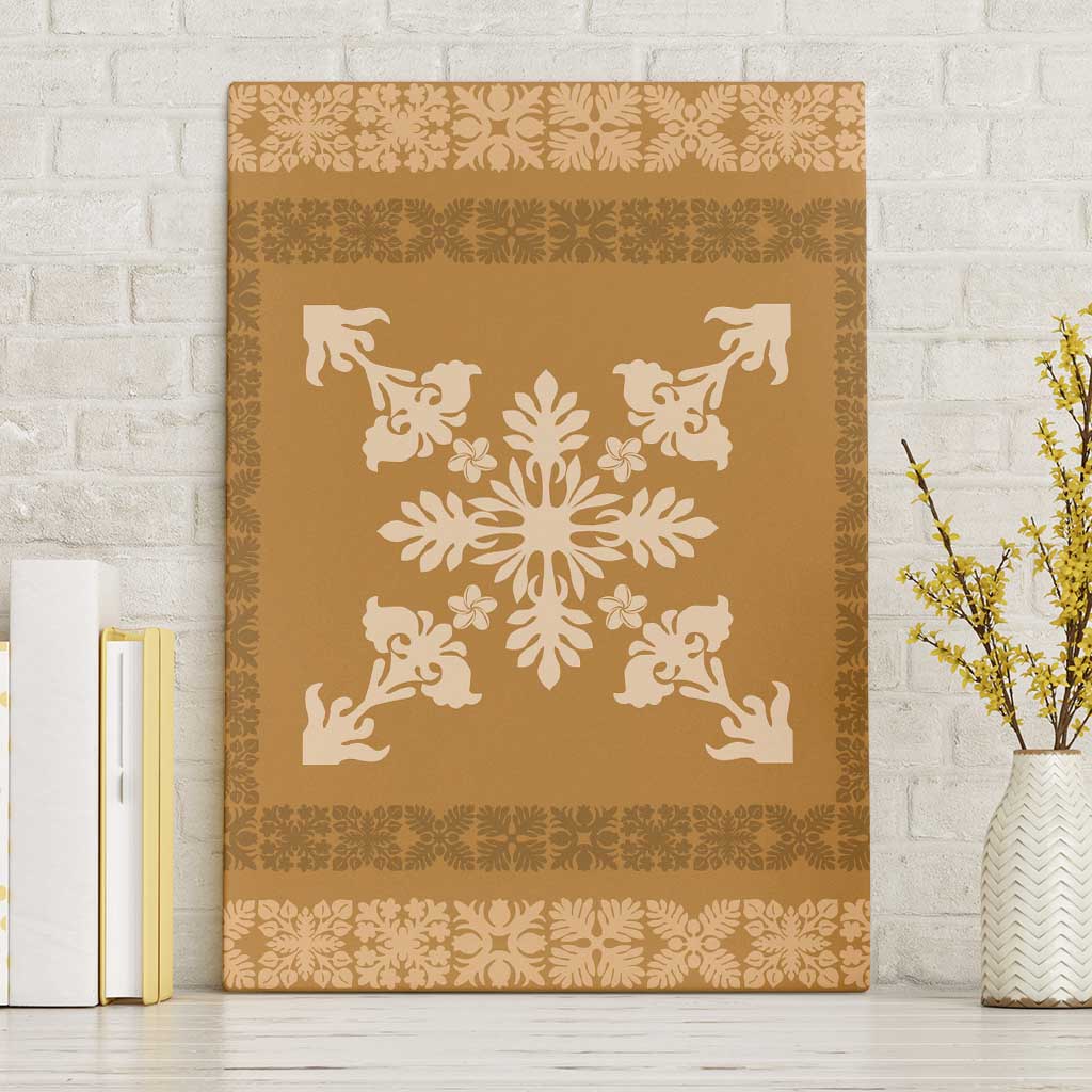Hawaiian Quilt Block Design Canvas Wall Art Gold Hawaii Culture Motifs - Polynesian Pride