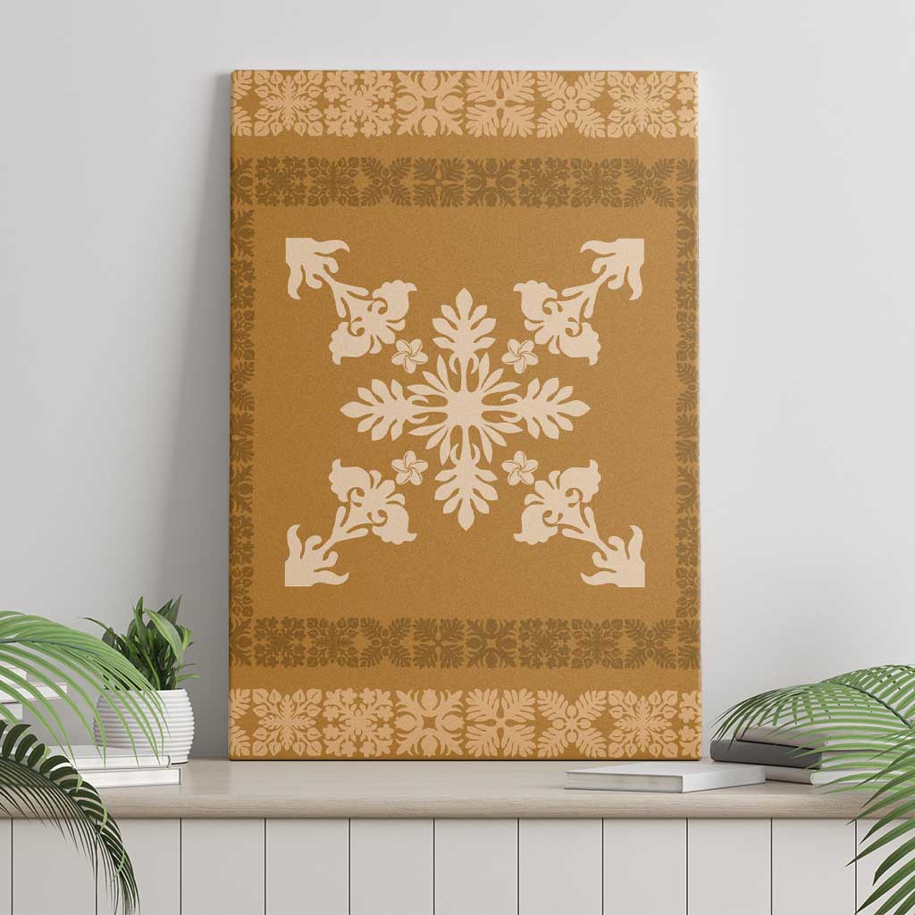 Hawaiian Quilt Block Design Canvas Wall Art Gold Hawaii Culture Motifs - Polynesian Pride