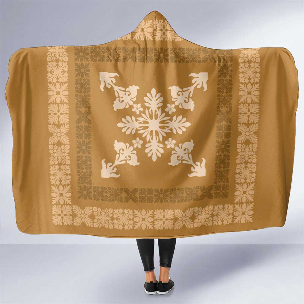 Hawaiian Quilt Block Design Hooded Blanket Gold Hawaii Culture Motifs - Polynesian Pride