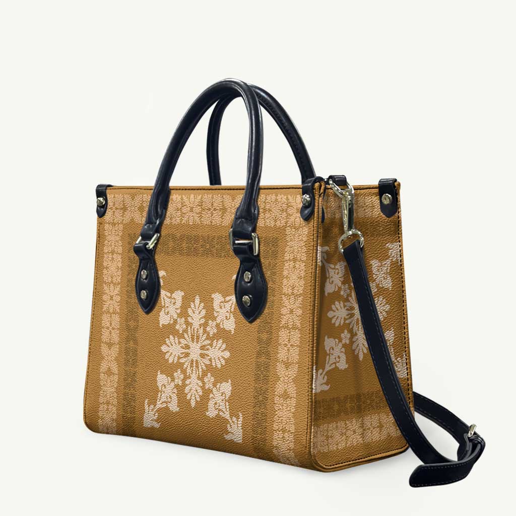 Hawaiian Quilt Block Design Leather Bag Gold Hawaii Culture Motifs - Polynesian Pride