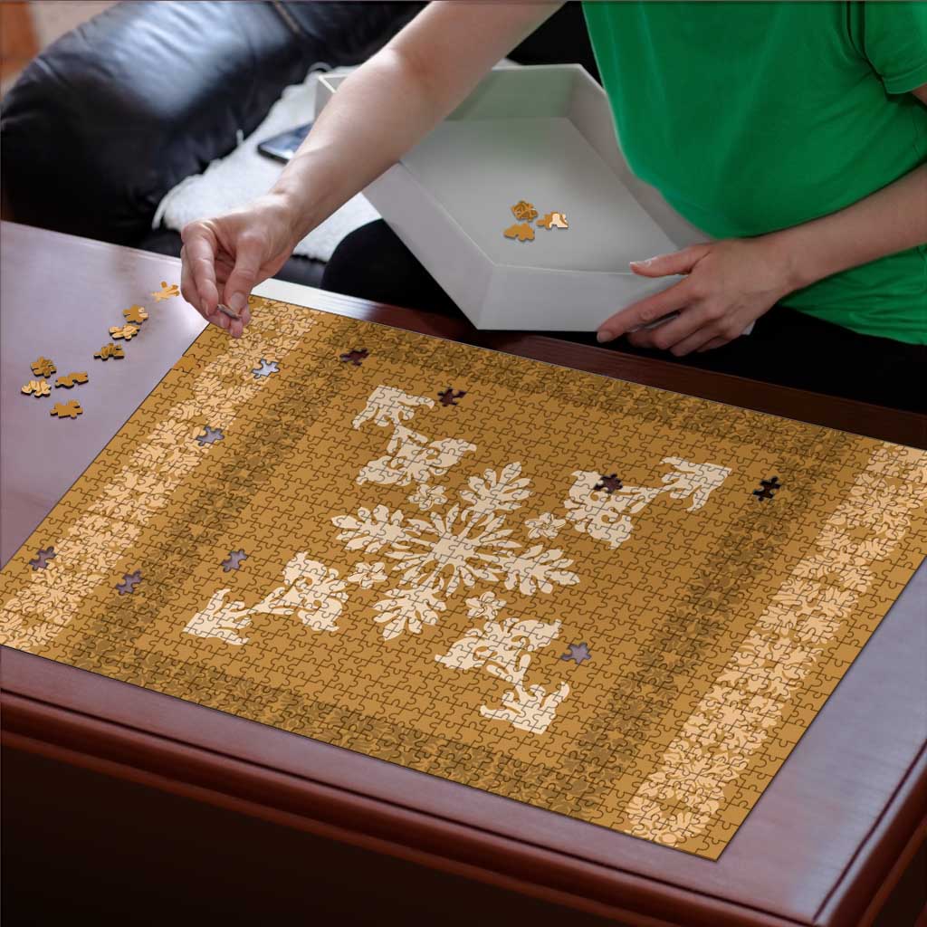 Hawaiian Quilt Block Design Puzzle Gold Hawaii Culture Motifs - Polynesian Pride