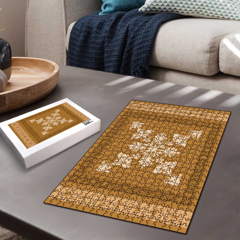 Hawaiian Quilt Block Design Puzzle Gold Hawaii Culture Motifs - Polynesian Pride