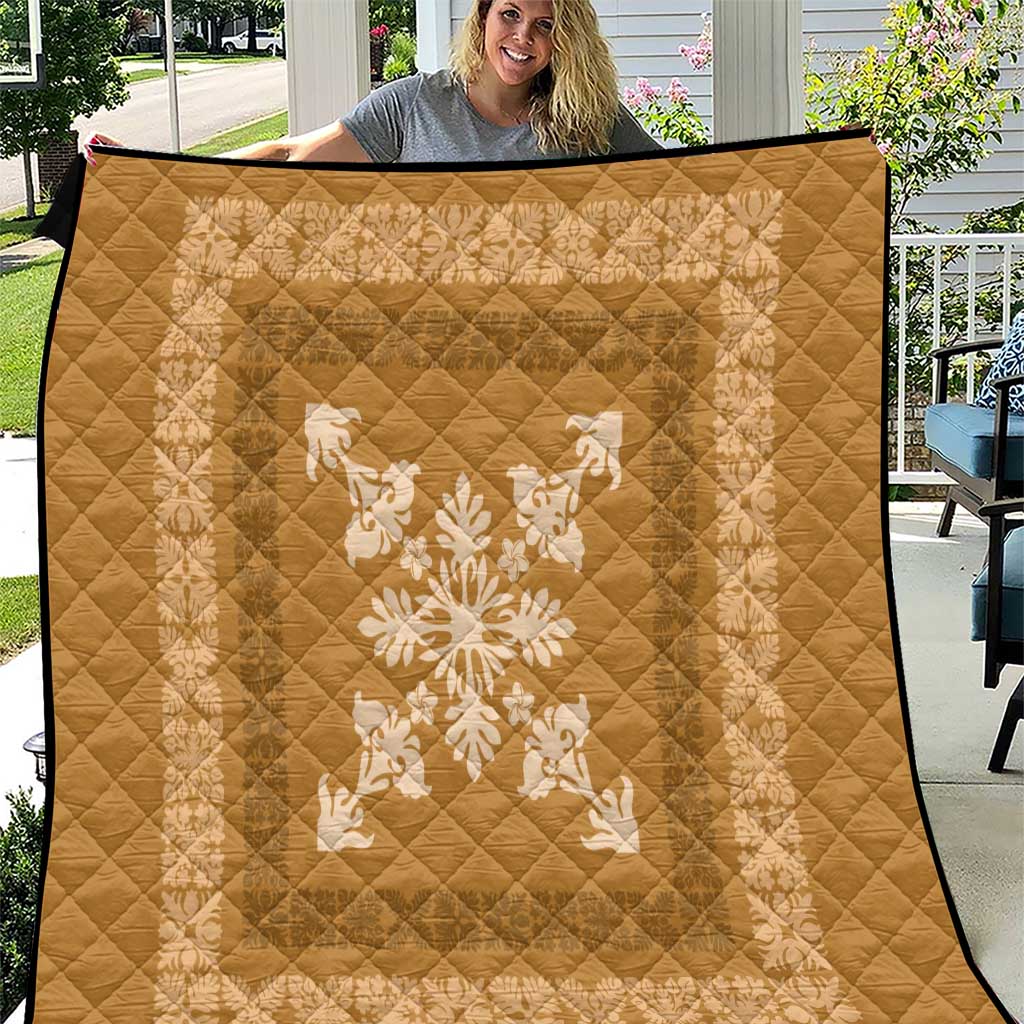 Hawaiian Quilt Block Design Quilt Gold Hawaii Culture Motifs - Polynesian Pride