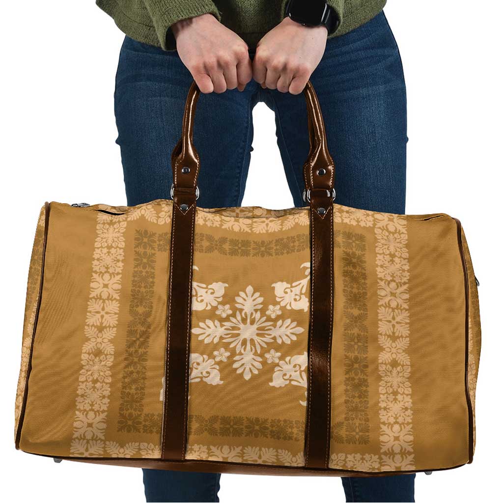 Hawaiian Quilt Block Design Travel Bag Gold Hawaii Culture Motifs - Polynesian Pride