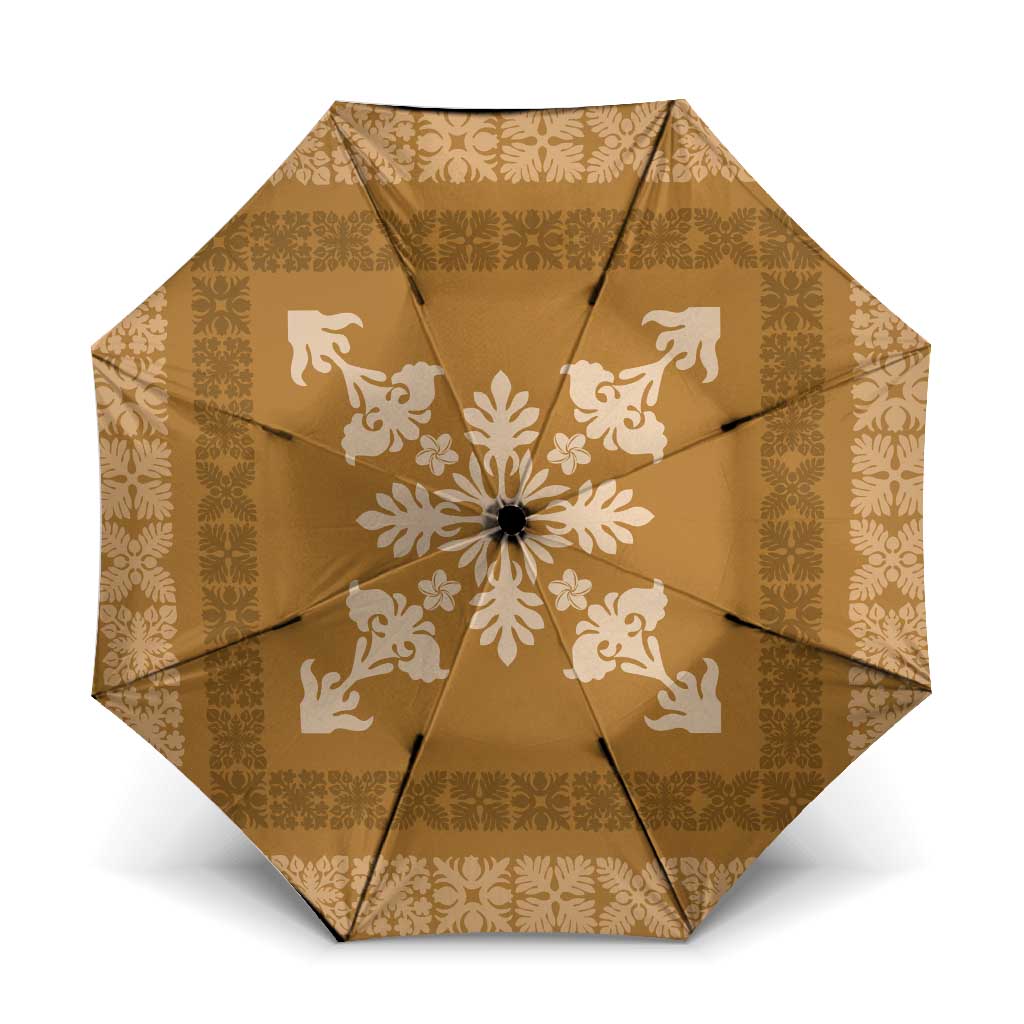 Hawaiian Quilt Block Design Umbrella Gold Hawaii Culture Motifs - Polynesian Pride