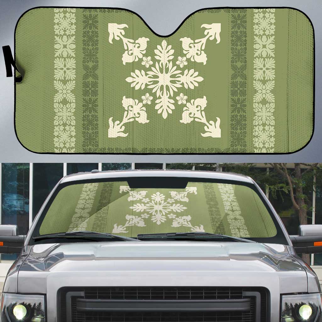 Hawaiian Quilt Block Design Auto Sun Shade Lime Hawaii Culture Motifs - Polynesian Pride