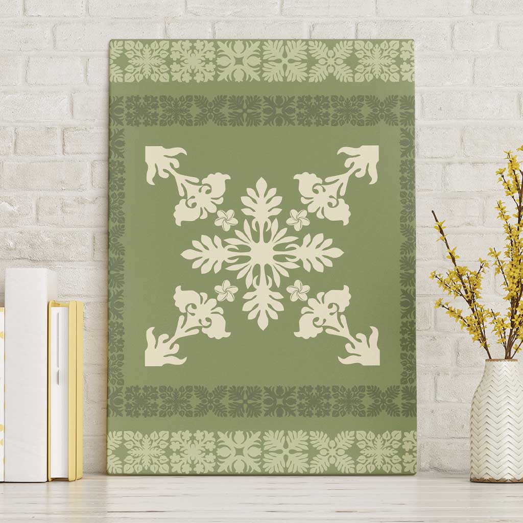 Hawaiian Quilt Block Design Canvas Wall Art Lime Hawaii Culture Motifs - Polynesian Pride