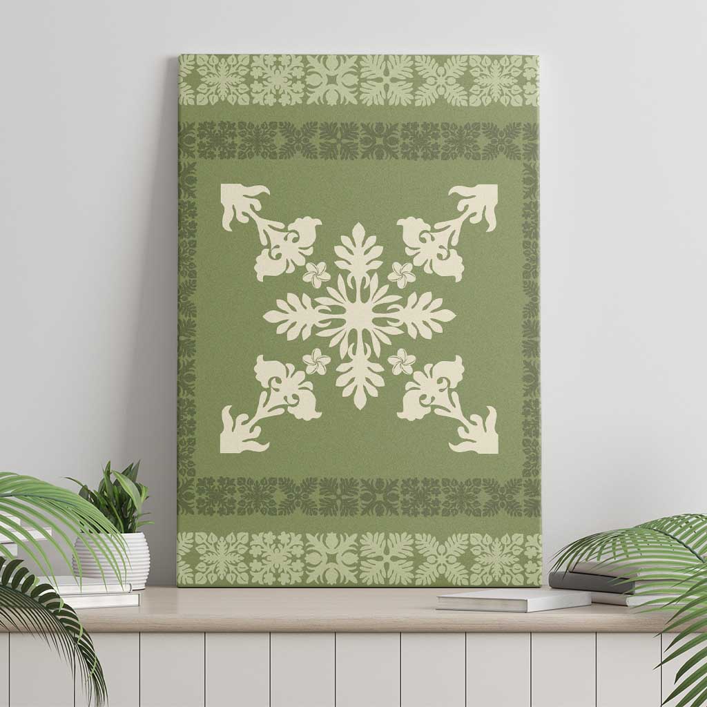 Hawaiian Quilt Block Design Canvas Wall Art Lime Hawaii Culture Motifs - Polynesian Pride