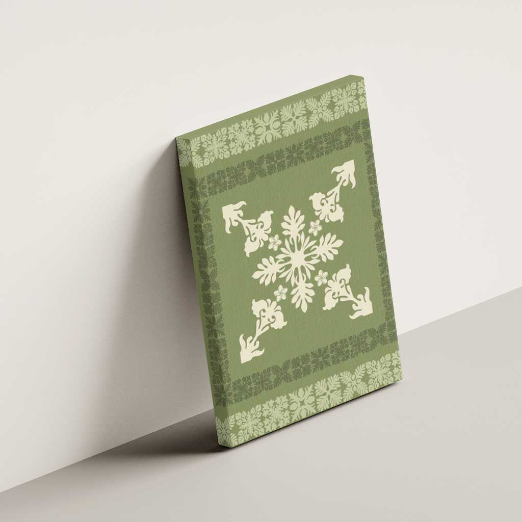 Hawaiian Quilt Block Design Canvas Wall Art Lime Hawaii Culture Motifs - Polynesian Pride