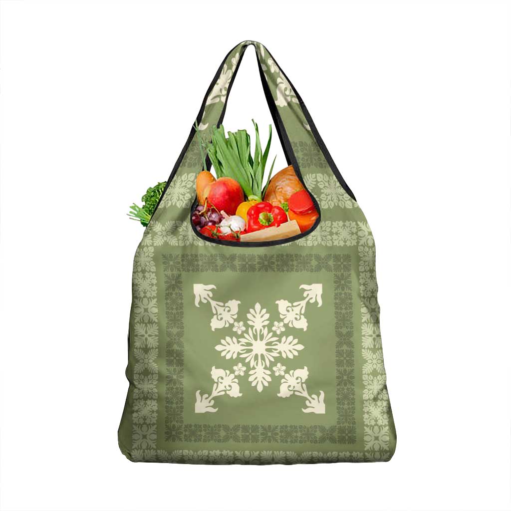 Hawaiian Quilt Block Design Grocery Bag Lime Hawaii Culture Motifs - Polynesian Pride