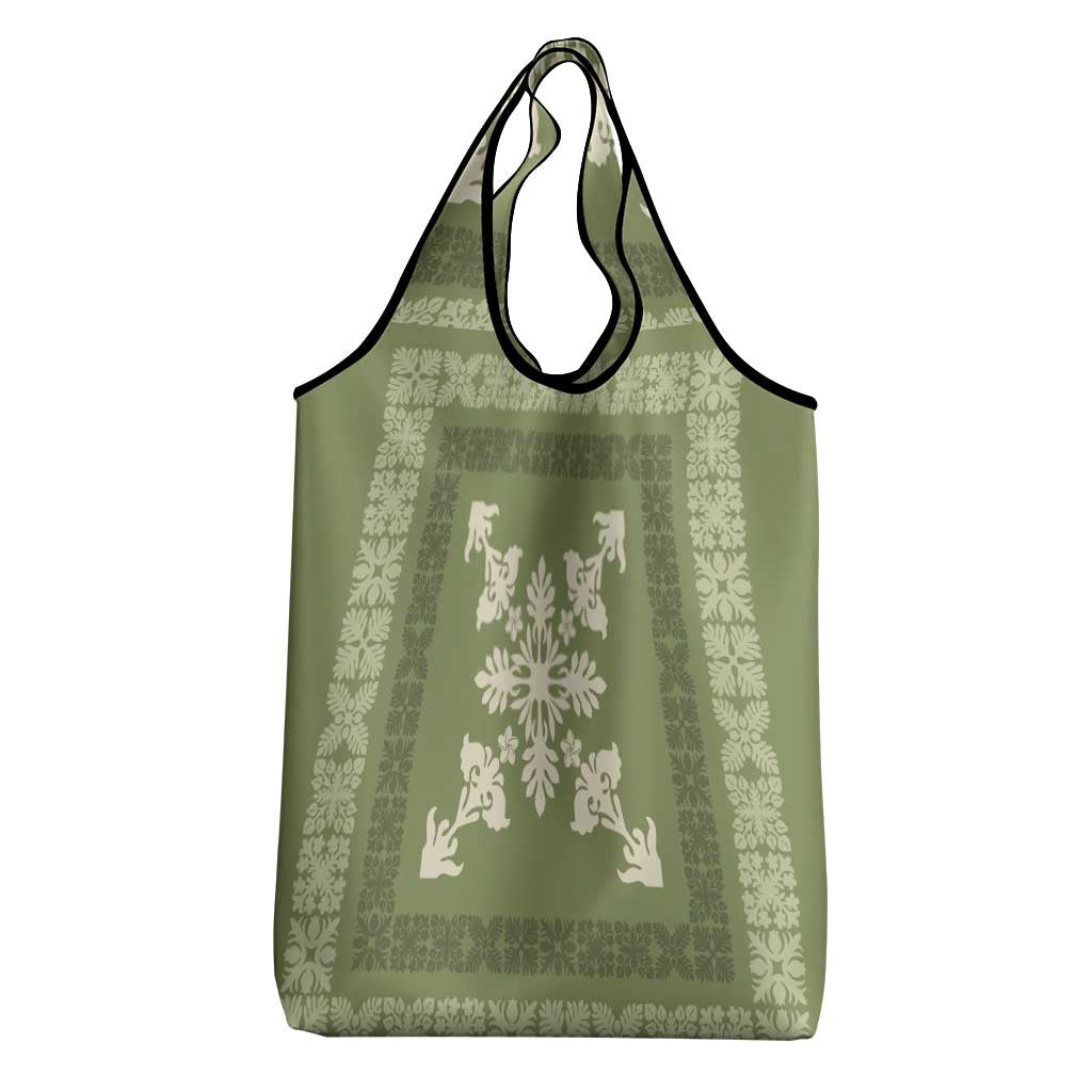 Hawaiian Quilt Block Design Grocery Bag Lime Hawaii Culture Motifs - Polynesian Pride