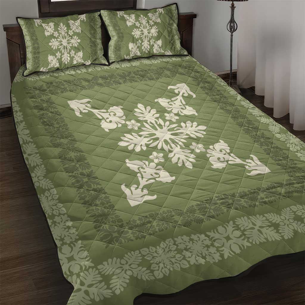 Hawaiian Quilt Block Design Quilt Bed Set Lime Hawaii Culture Motifs - Polynesian Pride