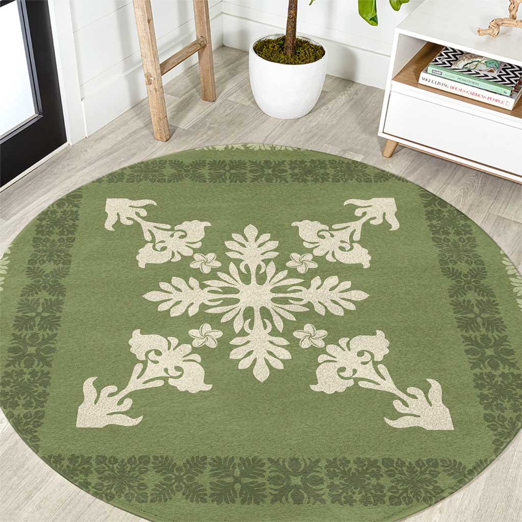 Hawaiian Quilt Block Design Round Carpet Lime Hawaii Culture Motifs - Polynesian Pride