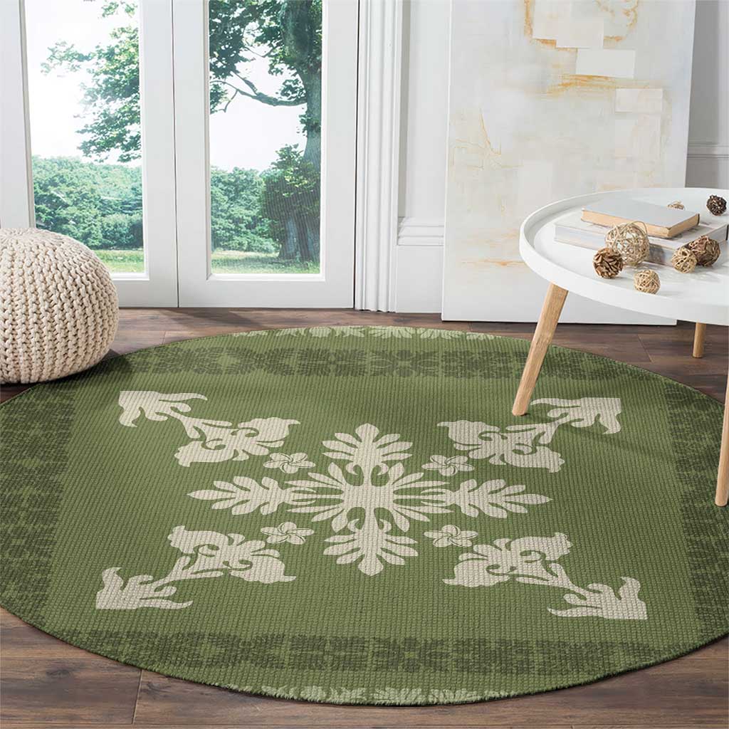 Hawaiian Quilt Block Design Round Carpet Lime Hawaii Culture Motifs - Polynesian Pride