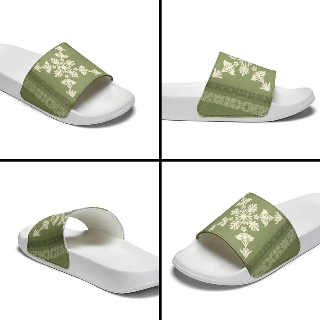 Hawaiian Quilt Block Design Slide Sandals Lime Hawaii Culture Motifs - Polynesian Pride