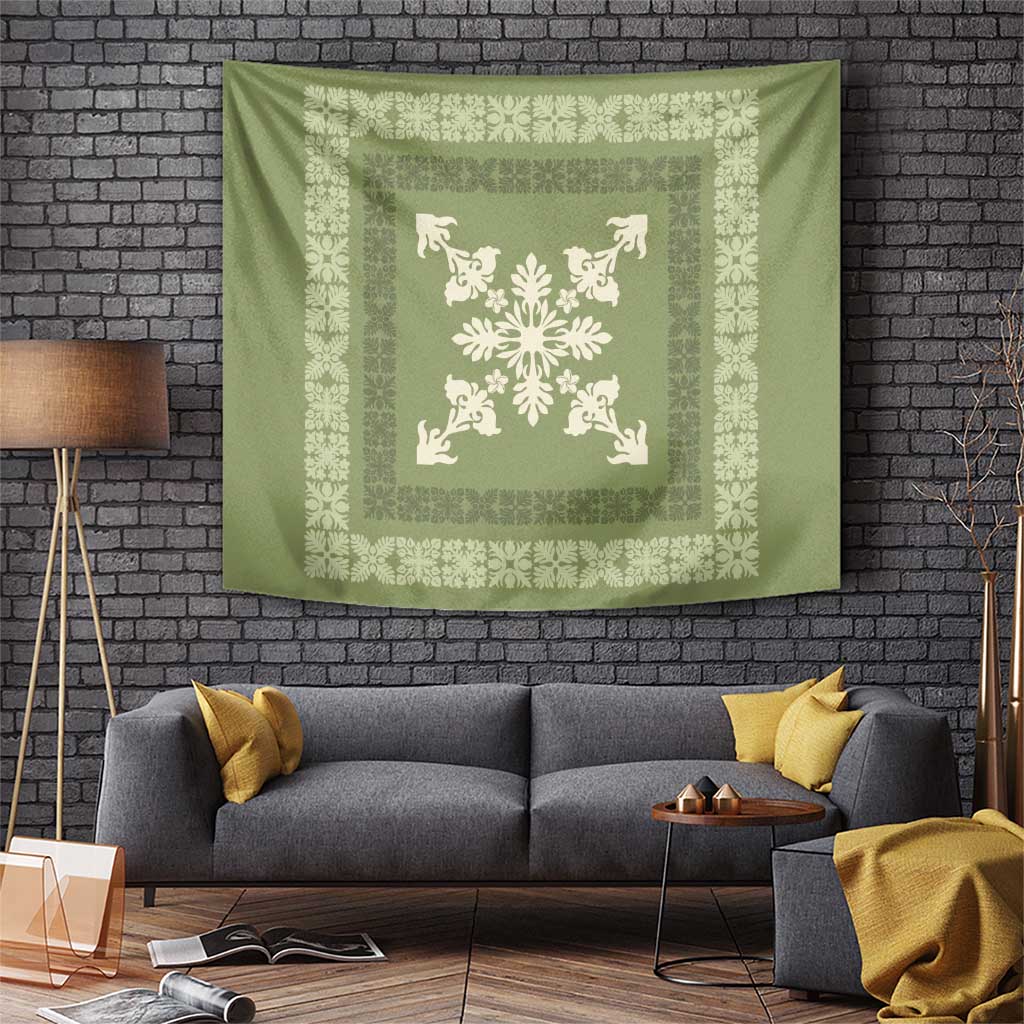 Hawaiian Quilt Block Design Tapestry Lime Hawaii Culture Motifs - Polynesian Pride
