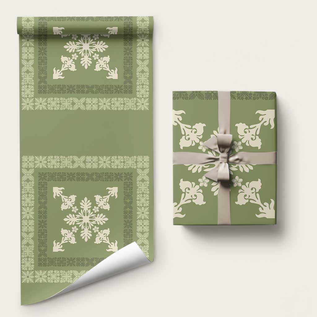 Hawaiian Quilt Block Design Wrapping Paper Lime Hawaii Culture Motifs LT9 58" × 23" Lime - Polynesian Pride