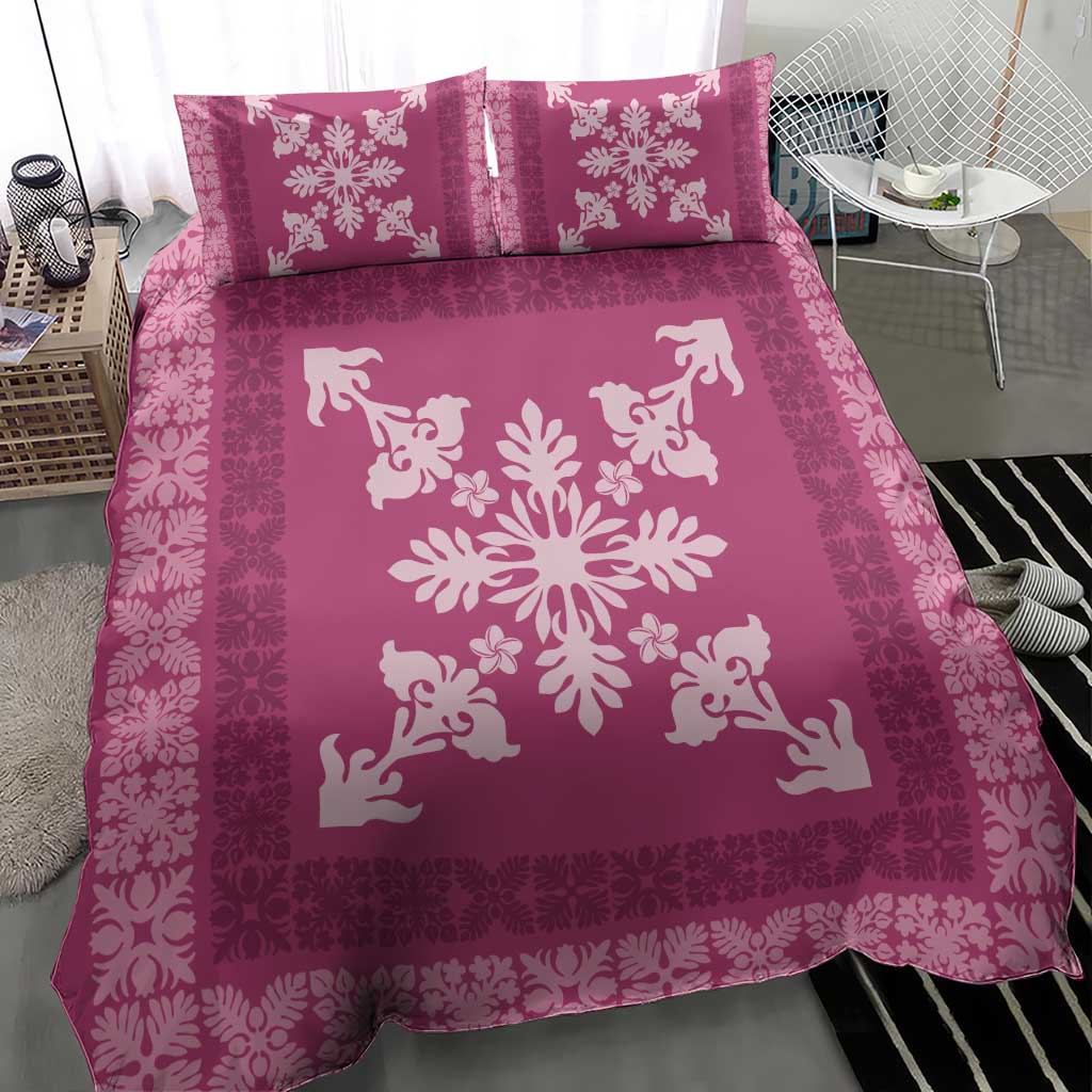 Hawaiian Quilt Block Design Bedding Set Pink Hawaii Culture Motifs - Polynesian Pride