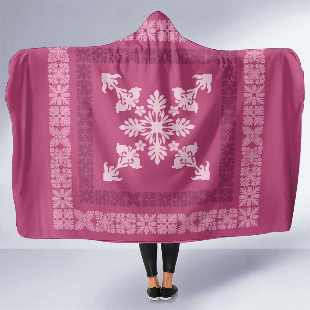 Hawaiian Quilt Block Design Hooded Blanket Pink Hawaii Culture Motifs - Polynesian Pride