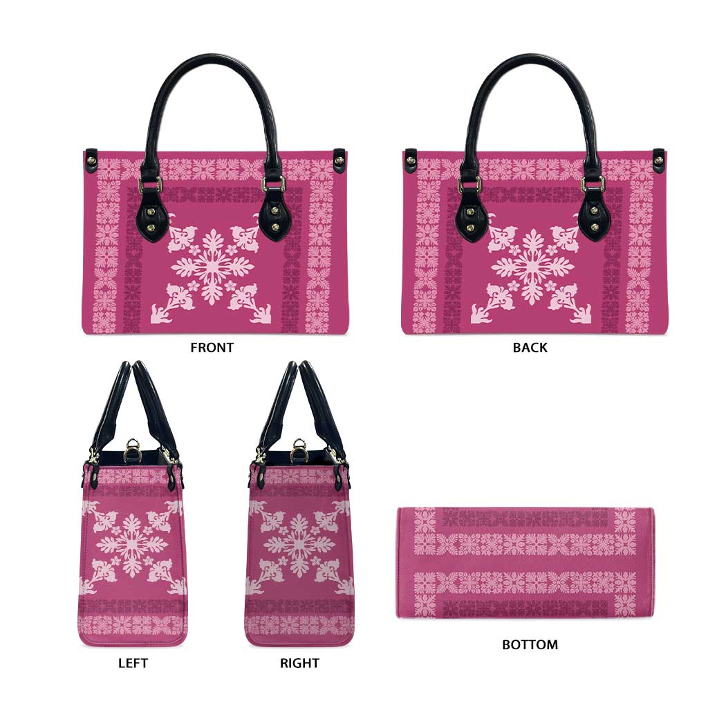 Hawaiian Quilt Block Design Leather Bag Pink Hawaii Culture Motifs - Polynesian Pride