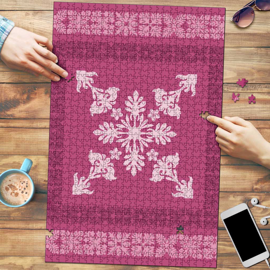 Hawaiian Quilt Block Design Puzzle Pink Hawaii Culture Motifs - Polynesian Pride