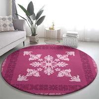 Hawaiian Quilt Block Design Round Carpet Pink Hawaii Culture Motifs - Polynesian Pride