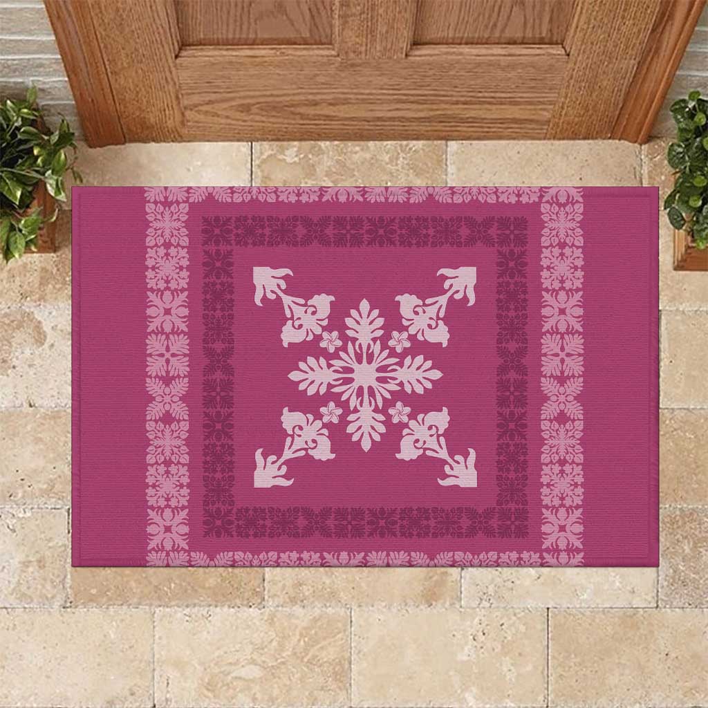 Hawaiian Quilt Block Design Rubber Doormat Pink Hawaii Culture Motifs - Polynesian Pride