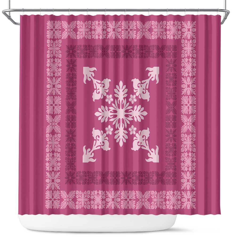 Hawaiian Quilt Block Design Shower Curtain Pink Hawaii Culture Motifs - Polynesian Pride
