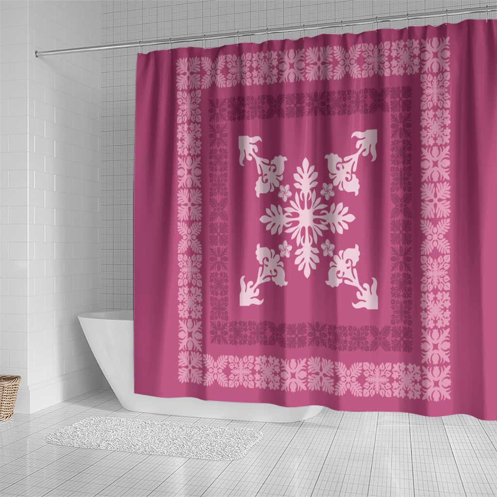 Hawaiian Quilt Block Design Shower Curtain Pink Hawaii Culture Motifs - Polynesian Pride