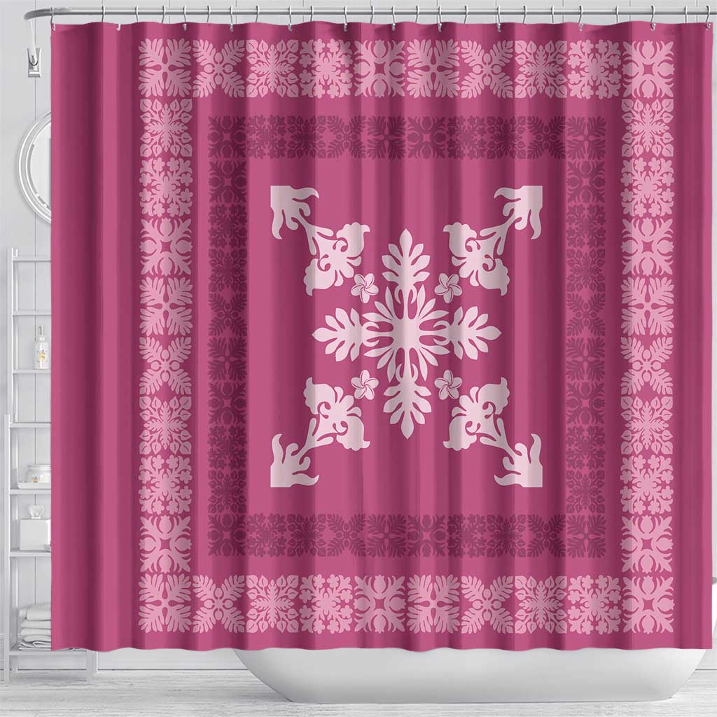 Hawaiian Quilt Block Design Shower Curtain Pink Hawaii Culture Motifs - Polynesian Pride