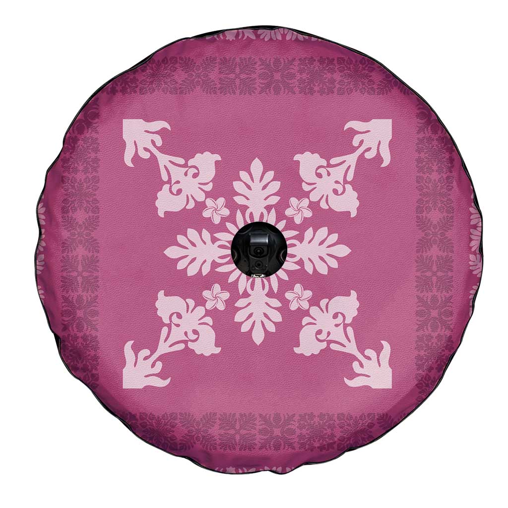 Hawaiian Quilt Block Design Spare Tire Cover Pink Hawaii Culture Motifs - Polynesian Pride