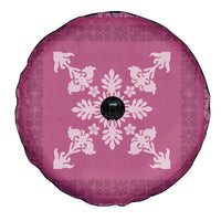 Hawaiian Quilt Block Design Spare Tire Cover Pink Hawaii Culture Motifs - Polynesian Pride