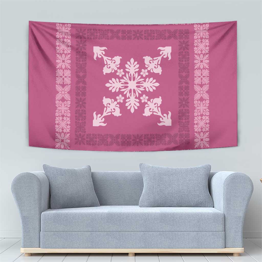 Hawaiian Quilt Block Design Tapestry Pink Hawaii Culture Motifs - Polynesian Pride