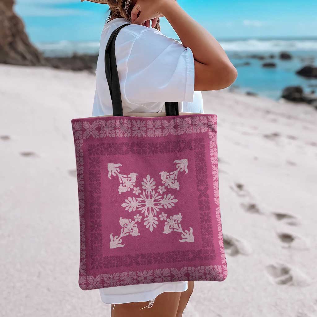 Hawaiian Quilt Block Design Tote Bag Pink Hawaii Culture Motifs - Polynesian Pride