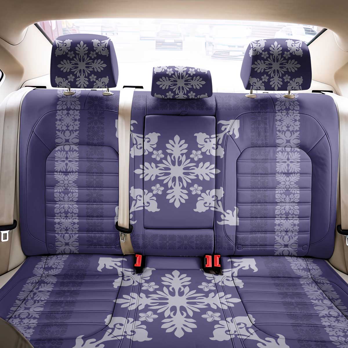 Hawaiian Quilt Block Design Back Car Seat Cover Purple Hawaii Culture Motifs - Polynesian Pride