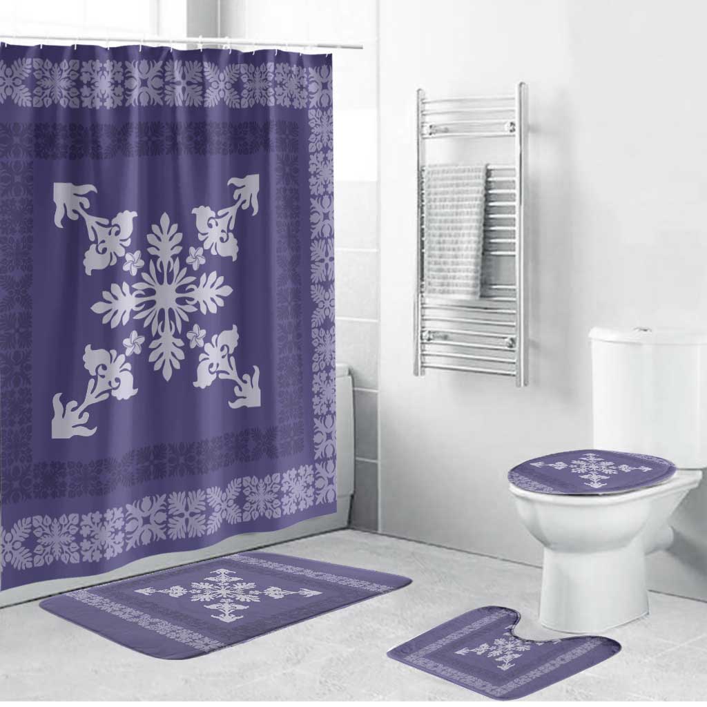Hawaiian Quilt Block Design Bathroom Set Purple Hawaii Culture Motifs - Polynesian Pride