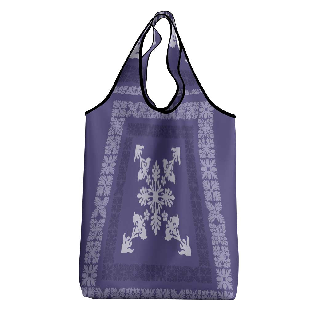 Hawaiian Quilt Block Design Grocery Bag Purple Hawaii Culture Motifs - Polynesian Pride