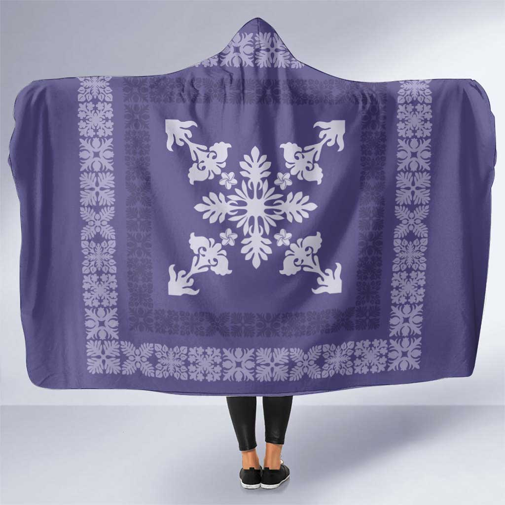 Hawaiian Quilt Block Design Hooded Blanket Purple Hawaii Culture Motifs - Polynesian Pride