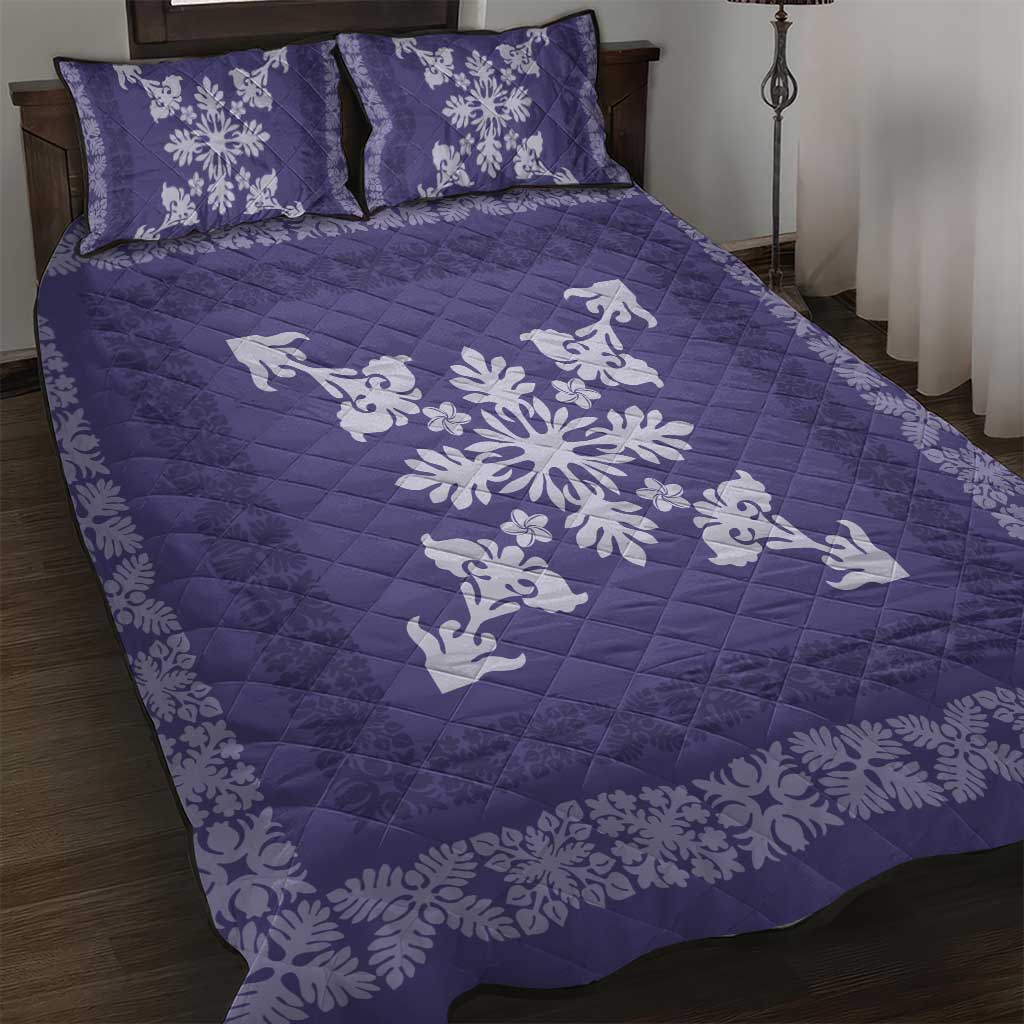 Hawaiian Quilt Block Design Quilt Bed Set Purple Hawaii Culture Motifs - Polynesian Pride