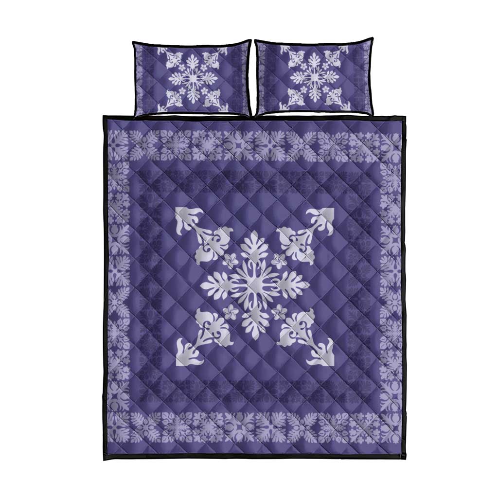 Hawaiian Quilt Block Design Quilt Bed Set Purple Hawaii Culture Motifs - Polynesian Pride