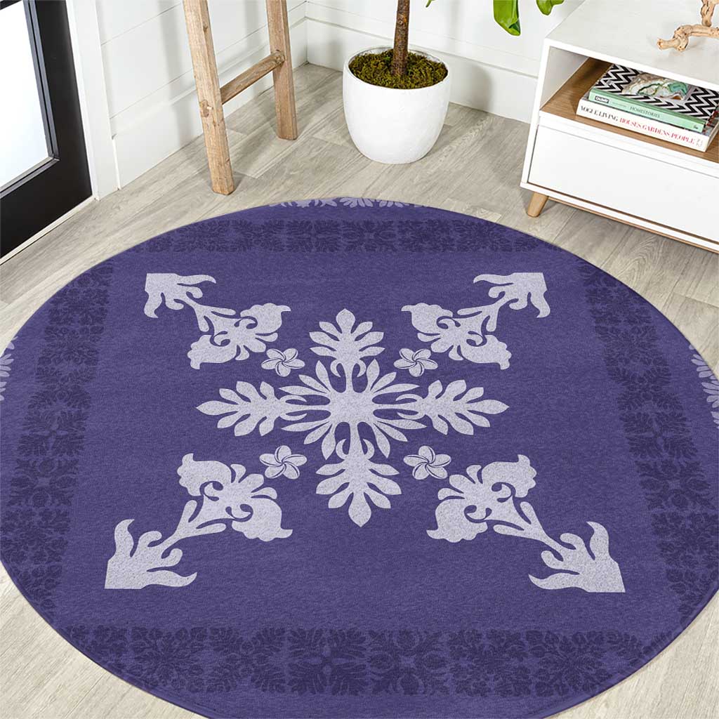 Hawaiian Quilt Block Design Round Carpet Purple Hawaii Culture Motifs - Polynesian Pride