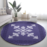 Hawaiian Quilt Block Design Round Carpet Purple Hawaii Culture Motifs - Polynesian Pride