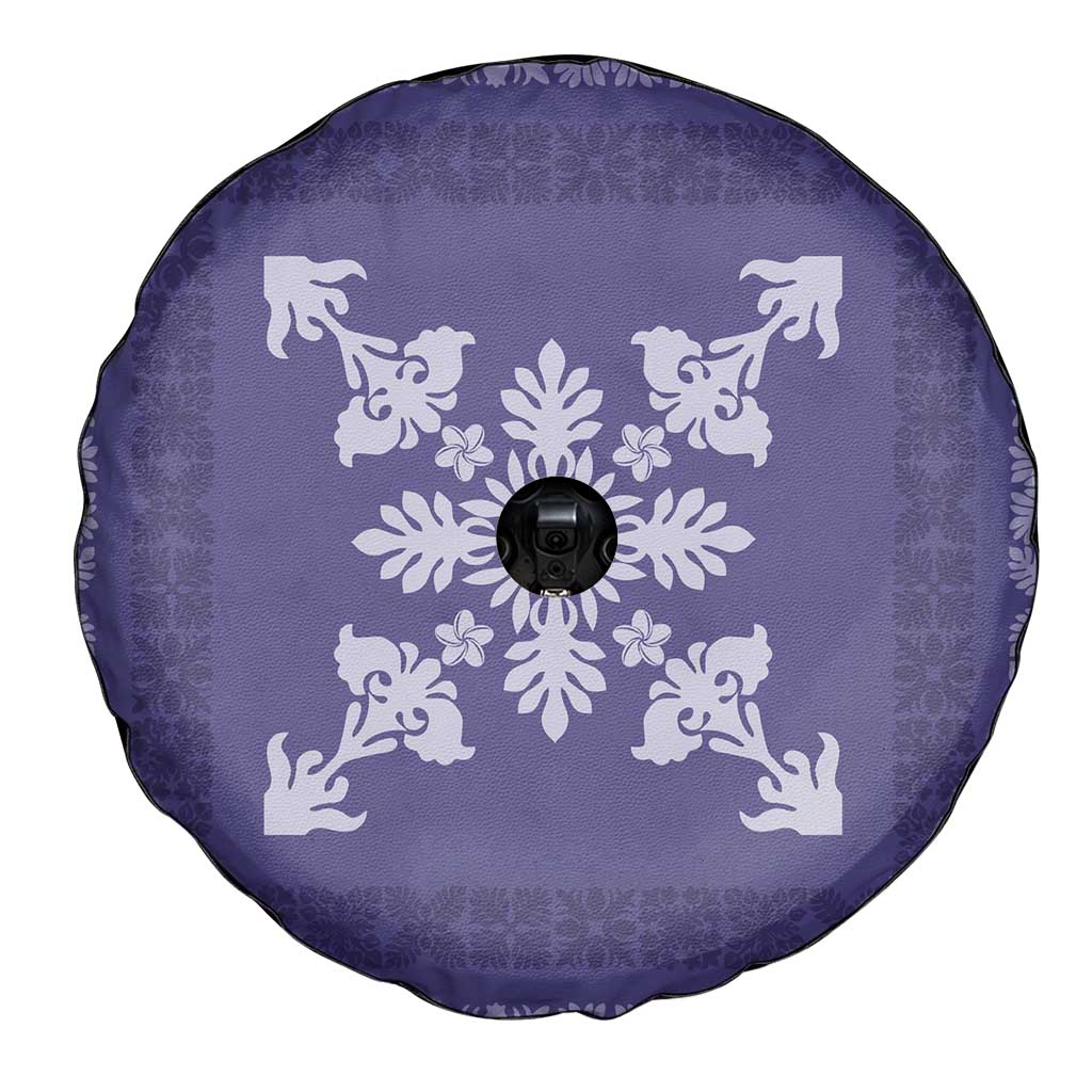 Hawaiian Quilt Block Design Spare Tire Cover Purple Hawaii Culture Motifs - Polynesian Pride