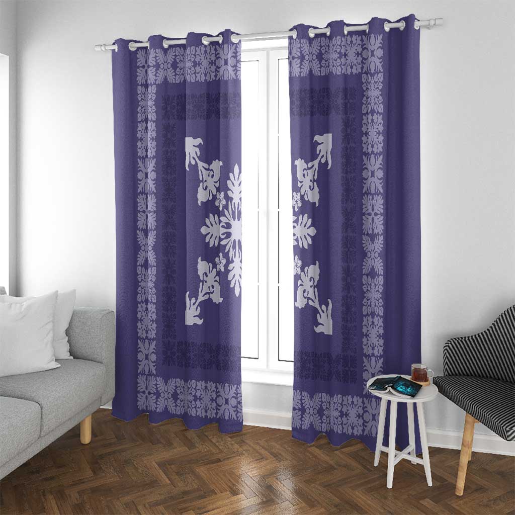 Hawaiian Quilt Block Design Window Curtain Purple Hawaii Culture Motifs - Polynesian Pride